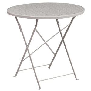 916-CO4SIL 30" Round Folding Patio Table w/ Rain Flower Design Top - Steel, Light Gray