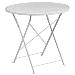 916-CO4WH 30" Round Folding Patio Table w/ Rain Flower Design Top - Steel, White