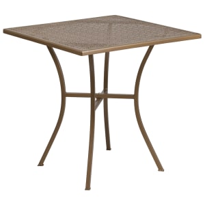916-CO5GD 28" Square Patio Table w/ Rain Flower Design Top - Steel, Gold