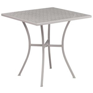 916-CO5SIL 28" Square Patio Table w/ Rain Flower Design Top - Steel, Light Gray