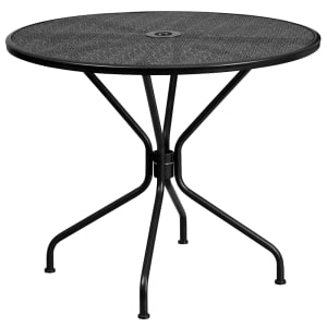 916-CO7BK 35 1/4" Round Patio Table w/ Rain Flower Design Top & Umbrella Hole - Steel, B...