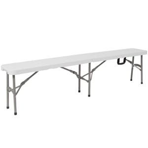 916-DADYCD183Z2 72" Indoor/Outdoor Folding Bench w/ White Plastic Top - Gray Legs