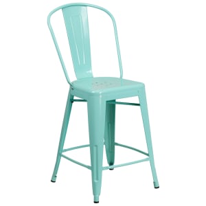 916-ET353424MINT Counter Height Bar Stool w/ Curved Back & Metal Seat, Mint