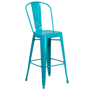 916-ET353430CB Bar Stool w/ Curved Back & Metal Seat, Crystal Teal Blue