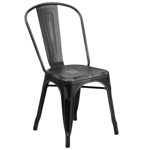 916-ET3534BKGG Stacking Chair w/ Vertical Slat Back - Distressed Metal, Black