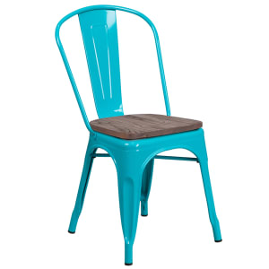 916-ET3534CBWD Stacking Side Chair w/ Vertical Slat Back & Wood Seat - Steel Frame, Teal Blue