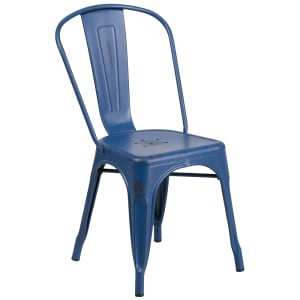 916-ET3534AB Stacking Chair w/ Vertical Slat Back - Distressed Metal, Antique Blue