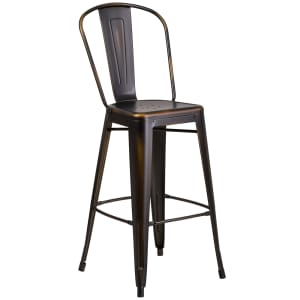 916-ET353430COPGG Bar Stool w/ Curved Back & Metal Seat, Distressed Copper