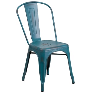 916-ET3534KB Stacking Chair w/ Vertical Slat Back - Distressed Metal, Kelly Blue