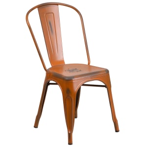 916-ET3534OR Stacking Chair w/ Vertical Slat Back - Distressed Metal, Orange