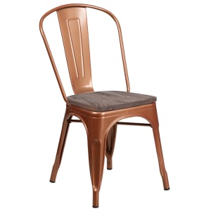 916-ET3534POCWD Stacking Chair w/ Vertical Slat Back & Wood Seat - Metal, Copper