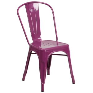 916-ET3534PUR Stacking Chair w/ Vertical Slat Back - Metal, Purple