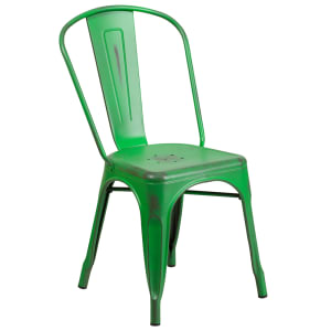 916-ET3534GN Stacking Chair w/ Vertical Slat Back - Distressed Metal, Green