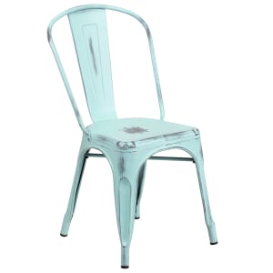 916-ET3534DBGG Stacking Chair w/ Vertical Slat Back - Distressed Metal, Blue Green