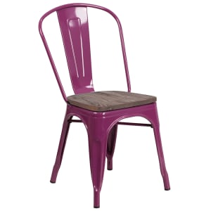 916-ET3534PURWD Stacking Chair w/ Vertical Slat Back & Wood Seat - Metal, Purple