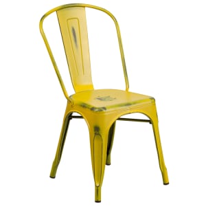 916-ET3534YLGG Stacking Chair w/ Vertical Slat Back - Distressed Metal, Yellow