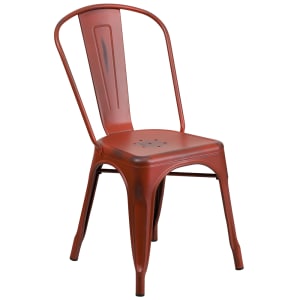 916-ET3534RDGG Stacking Chair w/ Vertical Slat Back - Distressed Metal, Kelly Red