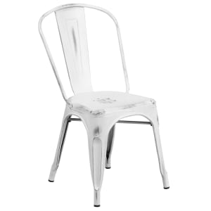 916-ET3534WH Stacking Chair w/ Vertical Slat Back - Distressed Metal, White