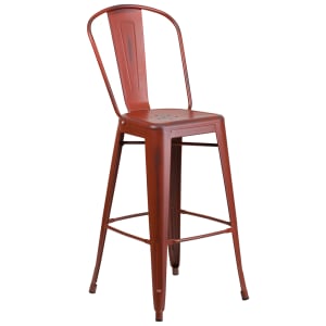 916-ET353430RD Bar Stool w/ Curved Back & Metal Seat, Distressed Kelly Red