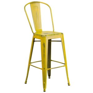 916-ET353430YLGG Bar Stool w/ Curved Back & Metal Seat, Distressed Yellow