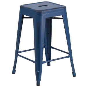 916-ETBT350324AB Counter Height Backless Bar Stool w/ Metal Seat, Antique Blue