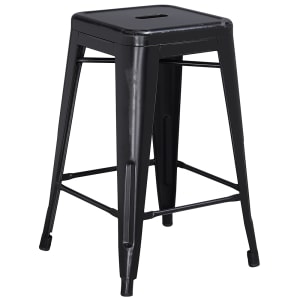 916-ETBT350324BK Counter Height Backless Bar Stool w/ Metal Seat, Distressed Black