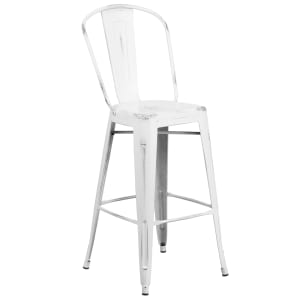916-ET353430WH Bar Stool w/ Curved Back & Metal Seat, Distressed White