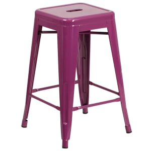 916-ETBT350324PUR Counter Height Backless Bar Stool w/ Metal Seat, Purple