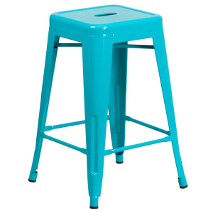 916-ETBT350324CB Counter Height Backless Bar Stool w/ Metal Seat, Crystal Teal Blue