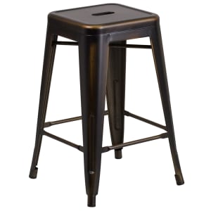 916-ETBT350324COP Counter Height Backless Bar Stool w/ Metal Seat, Distressed Copper