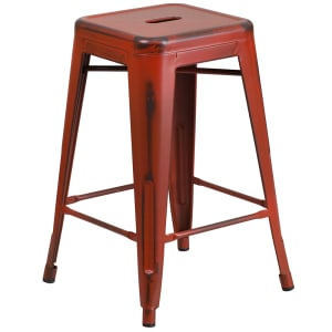 916-ETBT350324RD Counter Height Backless Bar Stool w/ Metal Seat, Distressed Kelly Red
