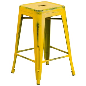 916-ETBT350324YL Counter Height Backless Bar Stool w/ Metal Seat, Distressed Yellow