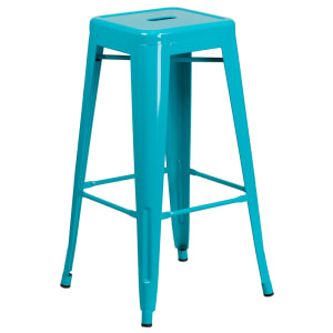 916-ETBT350330CB Backless Bar Stool w/ Metal Seat, Crystal Teal Blue