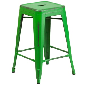 916-ETBT350324GN Counter Height Backless Bar Stool w/ Metal Seat, Distressed Green