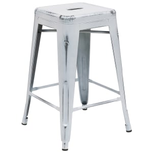 916-ETBT350324WH Counter Height Backless Bar Stool w/ Metal Seat, Distressed White