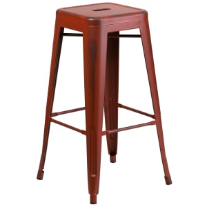 916-ETBT350330RD Backless Bar Stool w/ Metal Seat, Distressed Kelly Red