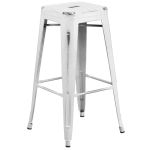 916-ETBT350330WH Backless Bar Stool w/ Metal Seat, Distressed White