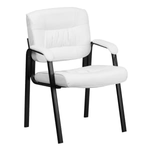 916-BT1404WH Reception Side Chair - White LeatherSoft Upholstery, Black Metal Frame
