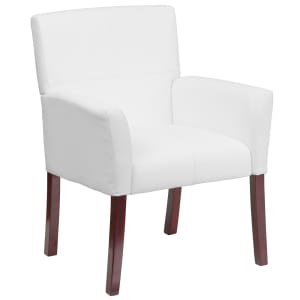 916-BT353WH Reception Side Chair - White LeatherSoft Upholstery, Mahogany Wood Legs