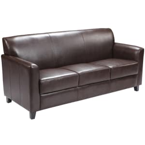 916-BT8273BN 70" Reception Sofa w/ Brown LeatherSoft Upholstery - Black Wood Feet
