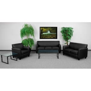 916-BT827SETBK 3 Piece Reception Set - Black LeatherSoft Upholstery, Black Wood Feet