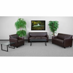 916-BT827SETBN 3 Piece Reception Set - Brown LeatherSoft Upholstery, Black Wood Feet