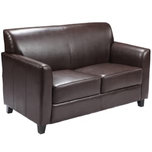 916-BT8272BN Reception Loveseat w/ Brown LeatherSoft Upholstery, Black Wood Feet