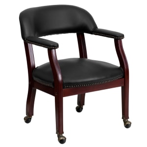 916-BZ100BLK Rolling Conference Chair w/ Black Vinyl Upholstery & Mahogany Wood Frame