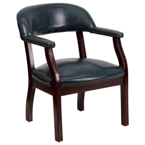916-BZ105NAVY Conference Chair w/ Navy Blue Vinyl Upholstery & Mahogany Wood Frame
