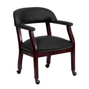 916-BZ100LF0005BKLEA Rolling Conference Chair w/ Black Italian Leather Upholstery & Mahogany Wood Frame