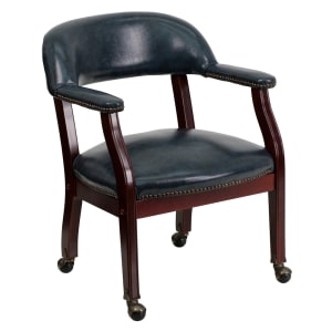 916-BZ100NAVY Rolling Conference Chair w/ Navy Blue Vinyl Upholstery & Mahogany Wood Frame