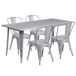916-ETCT005430SIL Rectangular Table & (4) Chair Set - 63"W x 31 1/2"D x 29 1/2"H, Steel, Silver