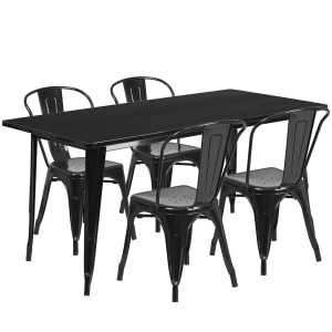 916-ETCT005430BK Rectangular Table & (4) Chair Set - 63"W x 31 1/2"D x 29 1/2"H, Steel, Black