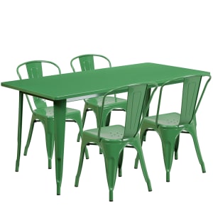 916-ETCT005430GN Rectangular Table & (4) Chair Set - 63"W x 31 1/2"D x 29 1/2"H, Steel, Green